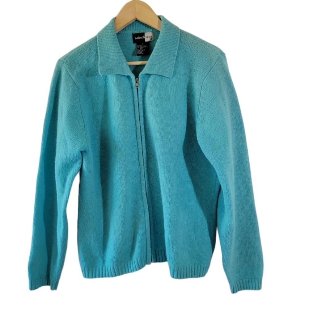 Beldoch Popper Women's Royal Blue Lambswool Angora Full-Zip Sweater Sz S Collar